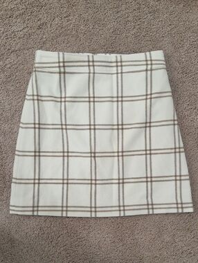 J.Crew Factory Ivory Brown Plaid Wool Blend A-Line Skirt 6 Fall Winter Academia